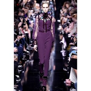 Elie Saab Runway Goth Vampires Wife Dark Romance Velvet Lace Jumpsuit
